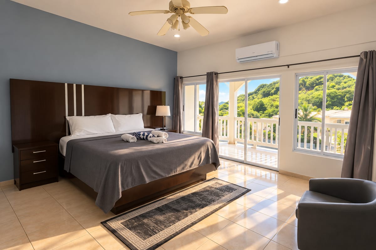 Cap Estate villa king bedroom opening onto the terrace, Paris Villas