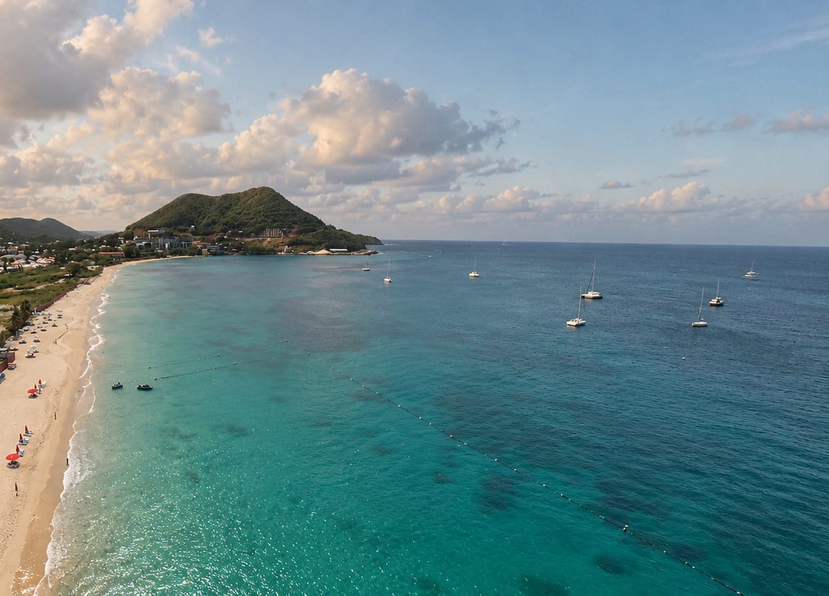 Reduit Beach and Rodney Bay from above, Saint Lucia