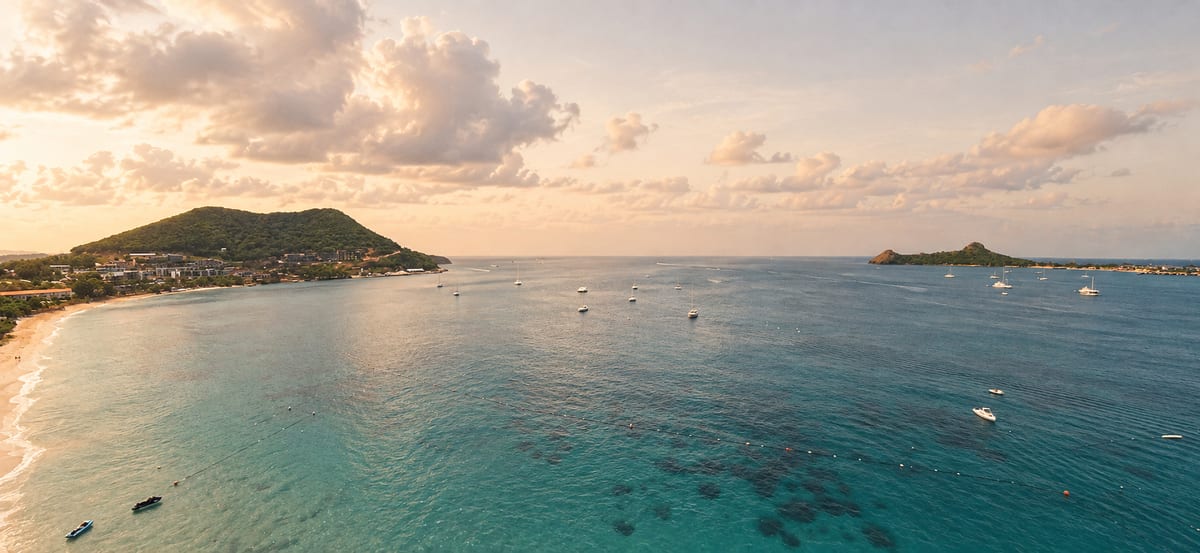 Rodney Bay and Pigeon Island at sunset, Saint Lucia